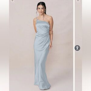 Revelry Jade Satin Dress in Sky Blue (Petite Maxi length)